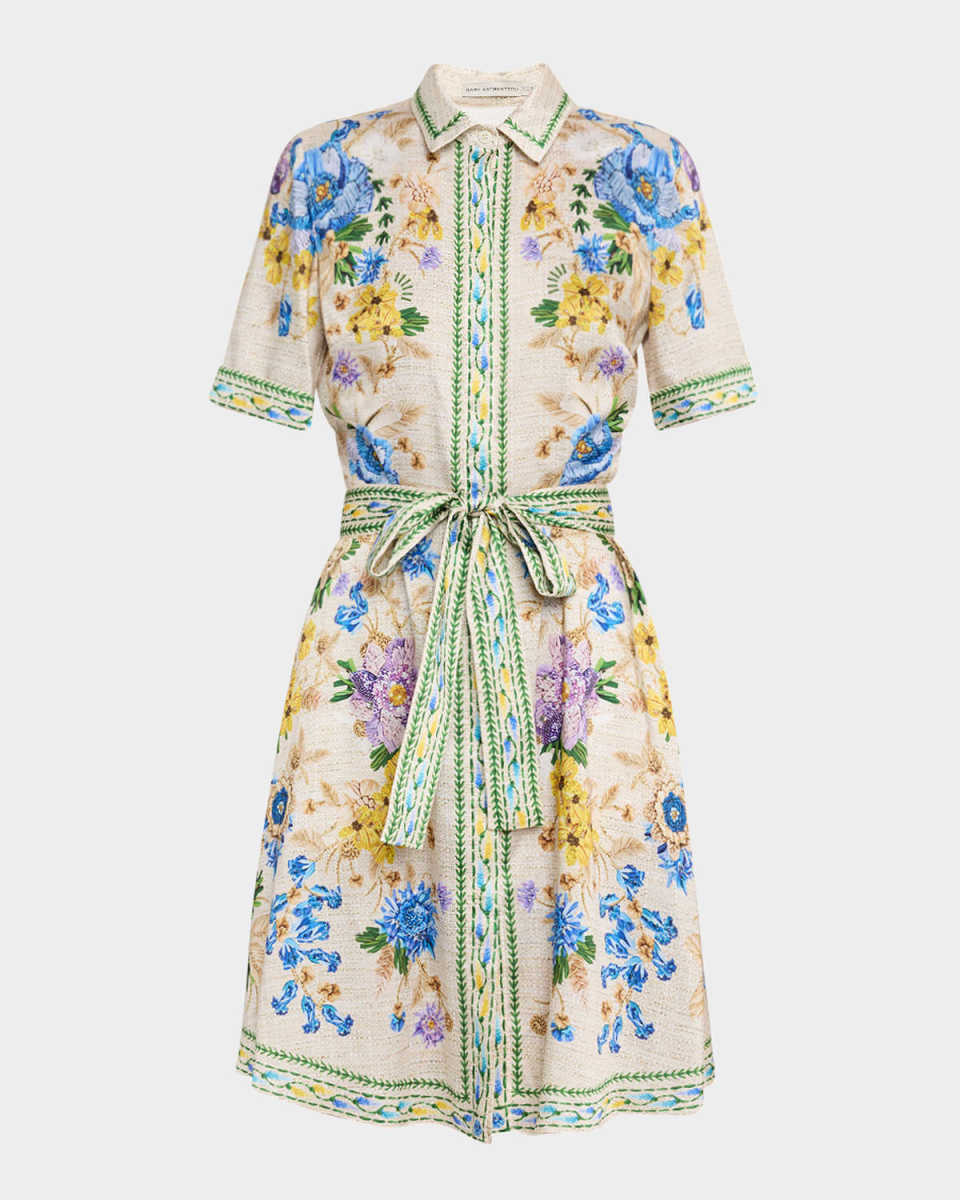 Chima Printed Short-Sleeve Belted Shirtdress